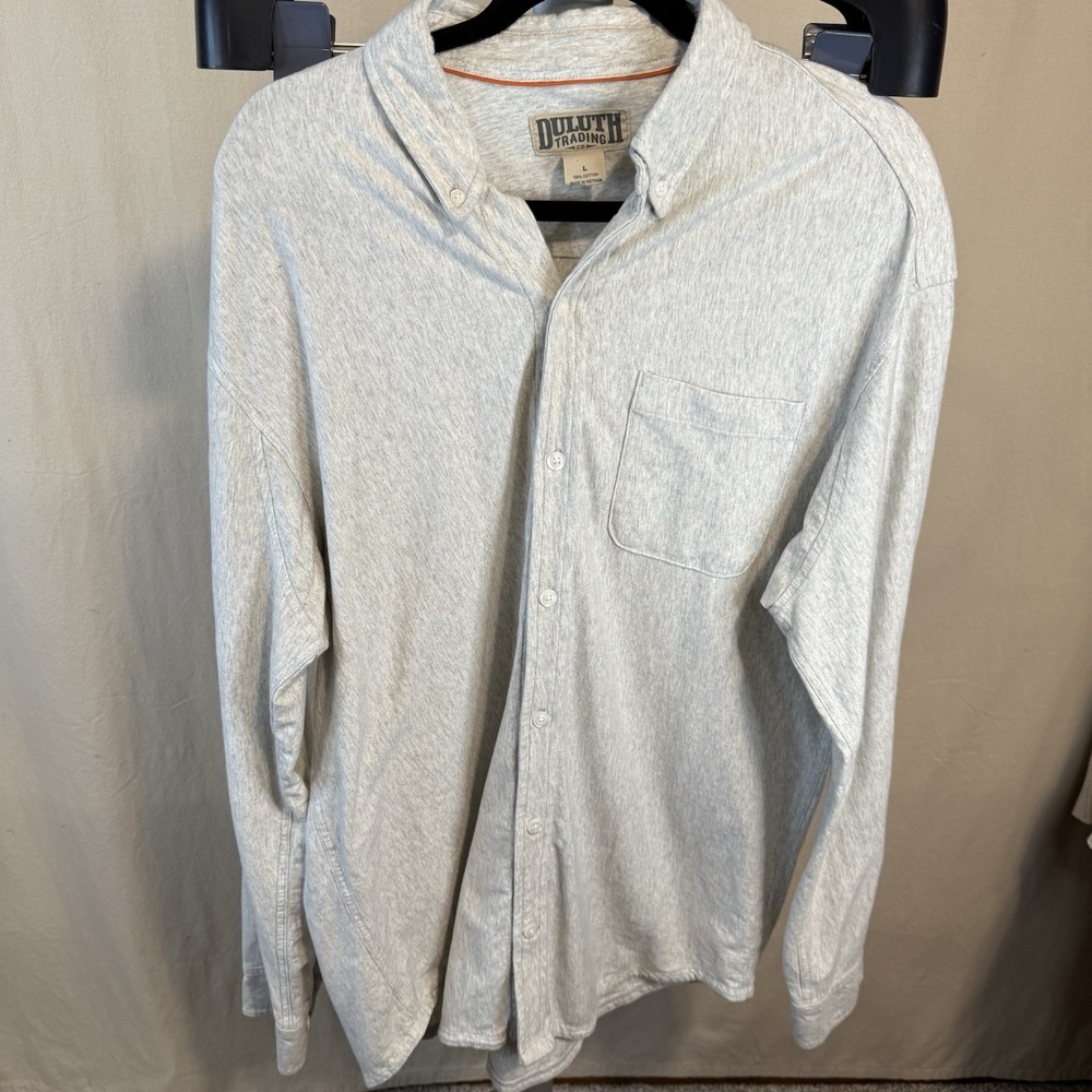 Duluth Men's Cotton Knit Long Sleeve Button-Up Shirt, Large, Gray
